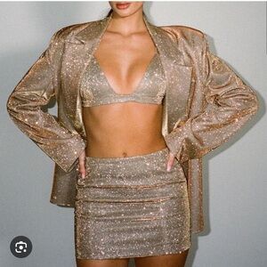 SLA the Label Paloma Blazer, Astrid Bra and Sloane Mini skirt SET in Gold